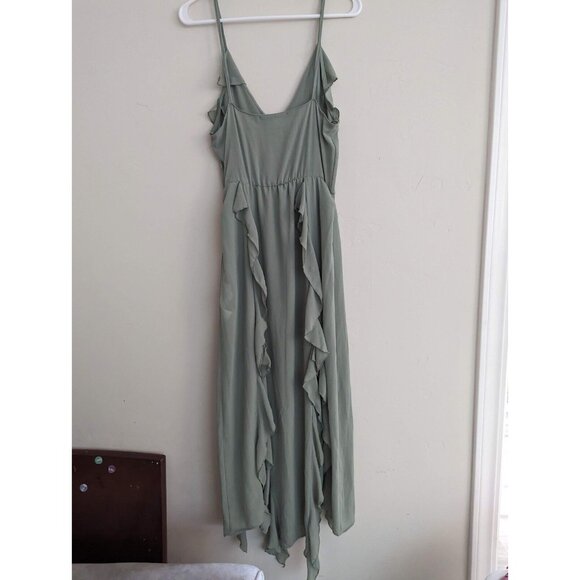 SOLD ZARA NEW WOMAN STRAPPY LONG DRESS RUFFLES ASYMMETRIC HEM SEA GREEN M - Picture 5 of 9